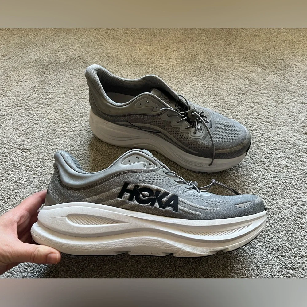 Hoka One One Men's Gray and White Sneakers